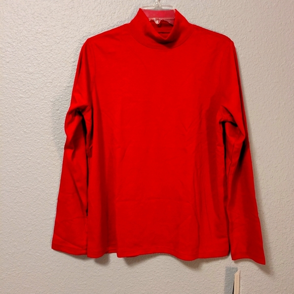 NEW Charter Club Red Sangria Long Sleeve Top Pima Cotton Mock Turtleneck Sz.L - Picture 1 of 8